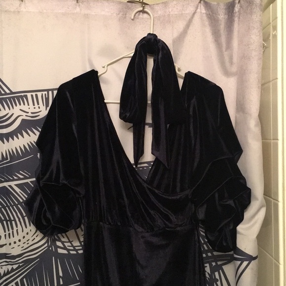 Dark navy blue velvet cocktail dress - Picture 2 of 4